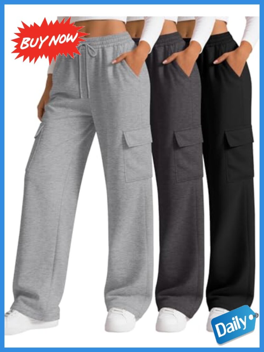 Wide Leg Cargo Sweatpants Drawstring Joggers Polyester Cotton